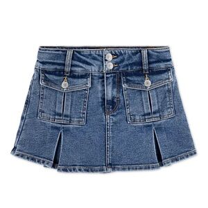 Girl’s Levi's High Rise Pleated Skort Cargo Pockets Blue Medium Wash Denim Sz 16